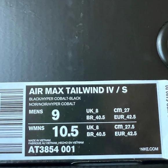 Mens Size 9 Nike Air Max Tailwind 4 x Supreme Black Cobalt 2019 Brand New In Box